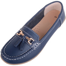 (UK4, Dark Blue) ABSOLUTE FOOTWEAR Slip On Casual Leather Loafer / Deck / Boat Shoes / Sandals