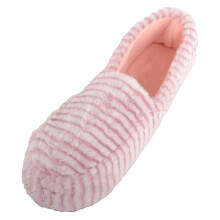 (UK6, Pink) ABSOLUTE FOOTWEAR Easy Slip Soft Faux Fur Moccasin Style Striped Slipper