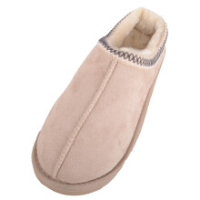 (UK5, Beige) ABSOLUTE FOOTWEAR Faux Fur Easy Slip On Mule Slipper with Braiding Trim