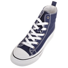 (UK5, Navy) ABSOLUTE FOOTWEAR High Top Canvas Lace Up Trainers Sneakers with Platform Sole