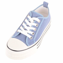 (UK7, Blue) ABSOLUTE FOOTWEAR Lace Up Casual Platform Trainers Pumps with Diamante Eyelets