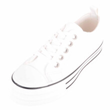 (UK5, White) ABSOLUTE FOOTWEAR Lace Up Casual Platform Trainers Pumps with Diamante Eyelets