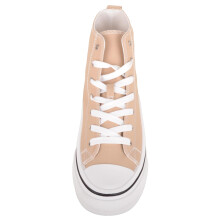 (UK4, Light Sand) ABSOLUTE FOOTWEAR High Top Canvas Lace Up Trainers Sneakers with Platform Sole