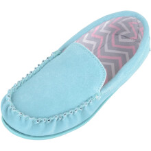 (UK8, Aqua) SNUGRUGS Slip On Fabric Lined Suede Moccasin Slippers with Rubber Sole