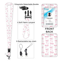 2Pack Badgehouder Intrekbare Clip met Lanyard, Roze Strik Kersenprint Lanyard met ID-Houder voor ID-Badges