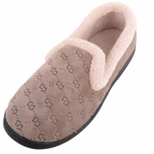 (UK5, Light Brown) ABSOLUTE FOOTWEAR Easy Slip On Velour Style Fleece Slippers, Memory Foam Insock