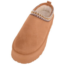 (UK5, Tan) ABSOLUTE FOOTWEAR Easy Slip On Platform Mule with Faux Fur Inner