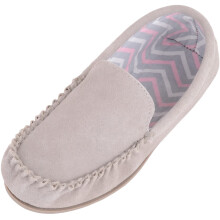 (UK6, Grey) SNUGRUGS Slip On Fabric Lined Suede Moccasin Slippers with Rubber Sole