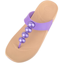 (UK4, Purple) ABSOLUTE FOOTWEAR Easy Slip On Beaded Wedged Toe Bar Summer Sandals Flip Flops