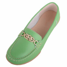 (UK5, Green) ABSOLUTE FOOTWEAR Genuine Leather Easy Slip On Loafer Boat Shoe, Diamante Trim