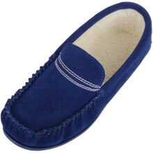 (UK4, Blue) SNUGRUGS Easy Slip On Suede Berber Fleecer Winter Moccasin Slippers
