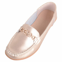 (UK7, Gold) ABSOLUTE FOOTWEAR Genuine Leather Easy Slip On Loafer Boat Shoe, Diamante Trim