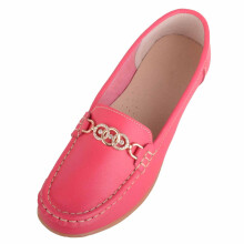 (UK4, Rose) ABSOLUTE FOOTWEAR Genuine Leather Easy Slip On Loafer Boat Shoe, Diamante Trim