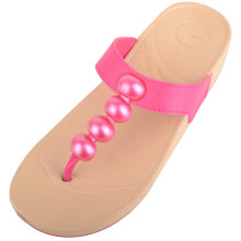 (UK4, Pink) ABSOLUTE FOOTWEAR Easy Slip On Beaded Wedged Toe Bar Summer Sandals Flip Flops