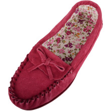 (UK9, Crimson) SNUGRUGS Soft Suede Moccasin Slippers with Beautiful Cotton Lining