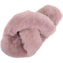 (UK4, Pink) SNUGRUGS Genuine Thick Sheepskin Open Back Peep Toe Cross Over Slipper Slider