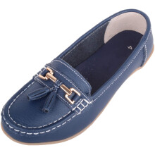 (UK6, Navy) ABSOLUTE FOOTWEAR Slip On Casual Wide Fit Leather Loafer Deck Boat Shoes