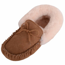 (UK7, Tan) SNUGRUGS Genuine Sheepskin Lined Moccasin Slipper with Soft Sole