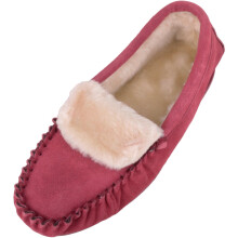 (UK3, Crimson) SNUGRUGS Suede Moccasins with Wool Lining and Rubber Sole