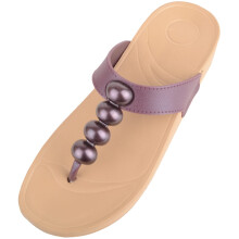 (UK3, Brown) ABSOLUTE FOOTWEAR Easy Slip On Beaded Wedged Toe Bar Summer Sandals Flip Flops