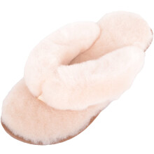 (UK7, Off White) SNUGRUGS Sheepskin Slip On Toe Post Flip Flop Slider Slippers