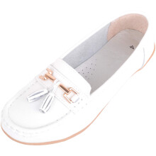 (UK8, White) ABSOLUTE FOOTWEAR Slip On Casual Wide Fit Leather Loafer Deck Boat Shoes