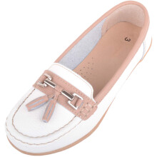 (UK8, White) ABSOLUTE FOOTWEAR Casual Slip On Two Tone Leather Loafer Boat Shoe, Tassel Design