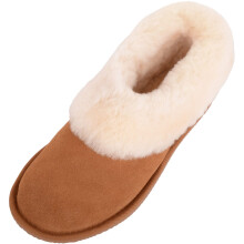 (UK8, Tan) SNUGRUGS Sheepskin Boot Slippers with Thick Sheepskin Cuff and Rubber Sole