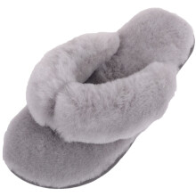 (UK6, Grey) SNUGRUGS Sheepskin Slip On Toe Post Flip Flop Slider Slippers