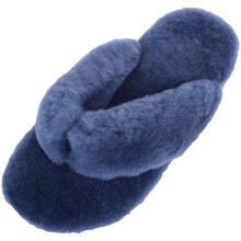 (UK9, Navy) SNUGRUGS Sheepskin Slip On Toe Post Flip Flop Slider Slippers