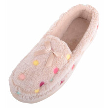 (UK3, Beige) ABSOLUTE FOOTWEAR Easy Slip On Moccasin Style Polka Dot Slippers