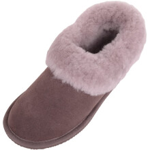 (UK3, Taupe) SNUGRUGS Sheepskin Boot Slippers with Thick Sheepskin Cuff and Rubber Sole