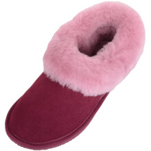 (UK4, Wine) SNUGRUGS Sheepskin Boot Slippers with Thick Sheepskin Cuff and Rubber Sole
