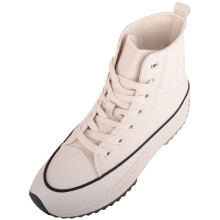(UK4, Beige) ABSOLUTE FOOTWEAR Canvas Chunky Sole High Top Trainers Sneakers