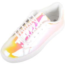(UK7, Pink) ABSOLUTE FOOTWEAR Slip On Lace Up Holographic Shiny Leisure Casual Sports Trainers
