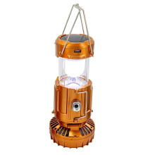 Solcellsdriven Lampa och Fläkt - 6 i 1 Bärbar, Hopfällbar, Laddningsbar Campinglampa med Fläkt, Laddningsstation, Guld