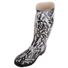 (UK7, Black) ABSOLUTE FOOTWEAR Easy Slip On Waterproof Floral Welly Wellington Boots