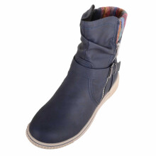 (UK5, Navy) ABSOLUTE FOOTWEAR Outdoor Winter Ankle Boot, Decorative Knitted Collar & Zip Fastening
