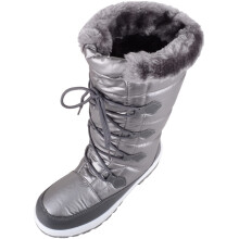 (UK7, Metallic Silver) ABSOLUTE FOOTWEAR Slip On Padded Lace Up Knee Length Winter Rain Walking Snow Boots