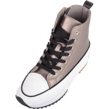 (UK4, Metallics) ABSOLUTE FOOTWEAR Easy Slip On Platform Lace Up Boot with Inside Zip