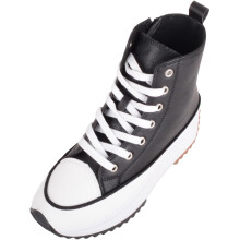 (UK4, Black) ABSOLUTE FOOTWEAR Easy Slip On Platform Lace Up Boot with Inside Zip