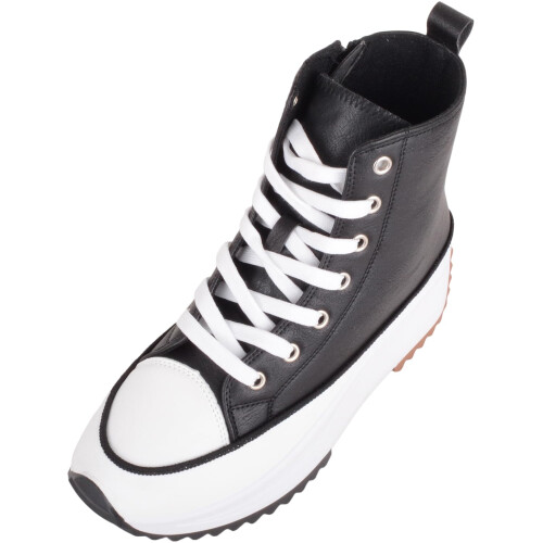 (UK4, Black) ABSOLUTE FOOTWEAR Easy Slip On Platform Lace Up Boot with Inside Zip