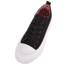 (UK6, Black) ABSOLUTE FOOTWEAR Lace Up Canvas Trainer Pumps with Chunky Sole