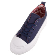 (UK5, Navy) ABSOLUTE FOOTWEAR Lace Up Canvas Trainer Pumps with Chunky Sole