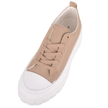 (UK5, Taupe) ABSOLUTE FOOTWEAR Lace Up Canvas Trainer Pumps with Chunky Sole