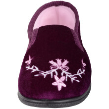 (UK7, Purple) ABSOLUTE FOOTWEAR Slip On Velour Style Twin Gusset Slipper with Floral Design