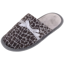 (UK3-4, Grey) ABSOLUTE FOOTWEAR Animal Print Ribbon and Bow Open Back Mule Slippers