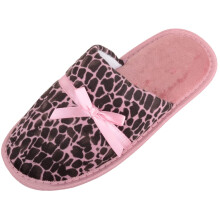 (UK5-6, Pink) ABSOLUTE FOOTWEAR Animal Print Ribbon and Bow Open Back Mule Slippers