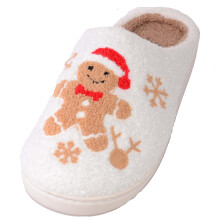 (UK7, Off White) ABSOLUTE FOOTWEAR Easy Slip On Open Back Mule Slippers with Gingerbread Design