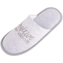 (UK3-4, Grey) ABSOLUTE FOOTWEAR Positive Quote Striped Padded Insole Slip On Mule Slippers